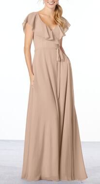Morilee by Madeline Gardner Latte Taupe Long Gown Chiffon Dress Plus size